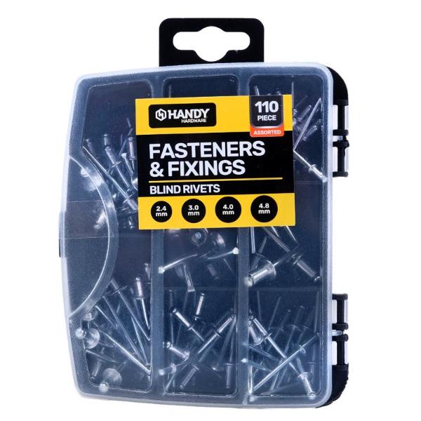 110 Pack Fasteners & Fixings Assorted Blinds Rivets In Storage Case