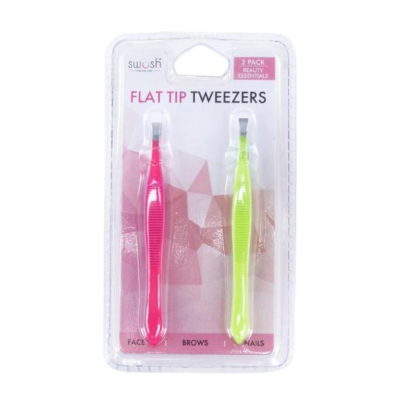 2 Pack Pink & Yellow Flat Tip Tweezers