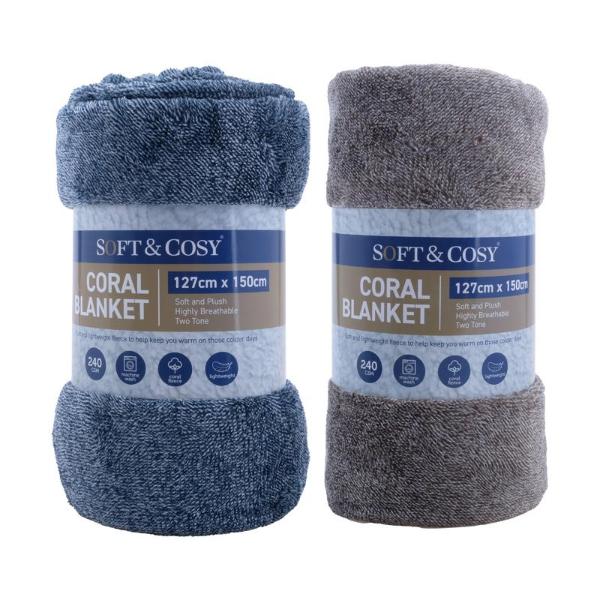 Two Tone Coral Fleece Blanket - 127cm x 150cm