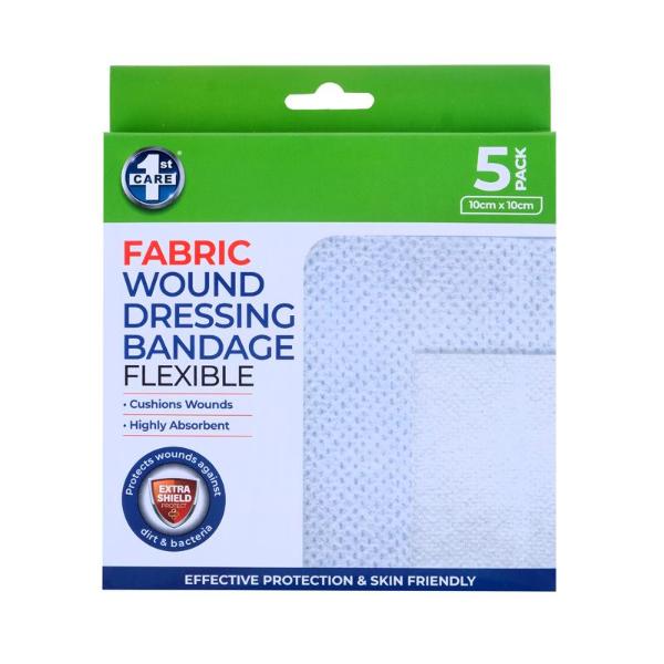 5 Pack Fabric Wound Dressing Bandage - 10cm x 10cm