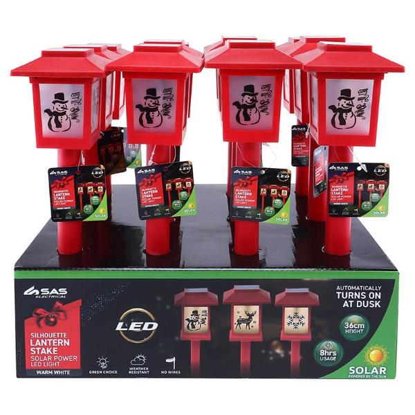 Warm White 1 Function With Silhouettes 10 Led Solar Lantern Stake Light - 7.5cm x 7.5cm x 36cm