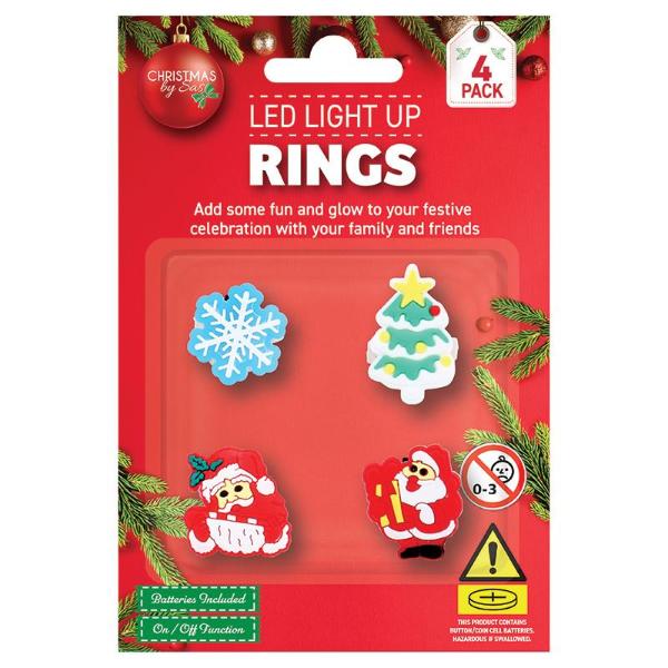 4 Pack Assorted Christmas Led Light Up Rings