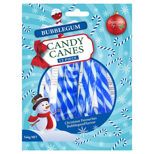 12 Pack Blue & White Striped Candy Cane Bubblegum - 12g