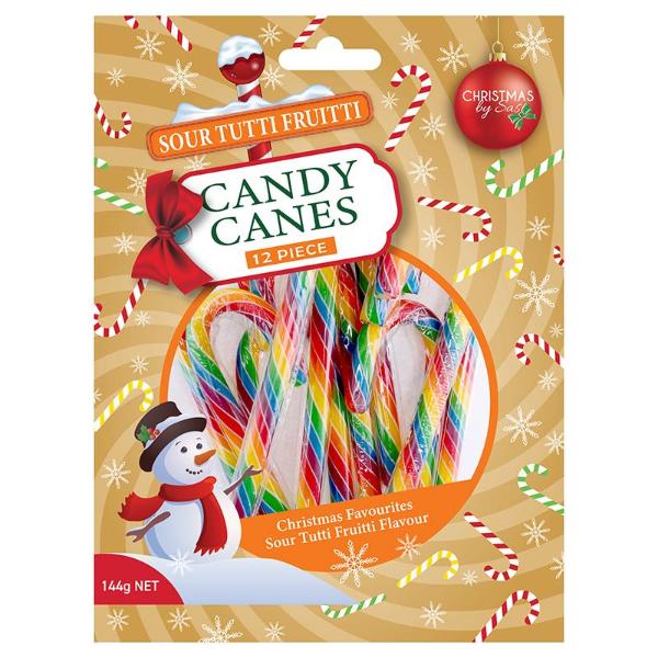 12 Pack Rainbow Striped Sour Tutti Fruitti Candy Cane - 12g