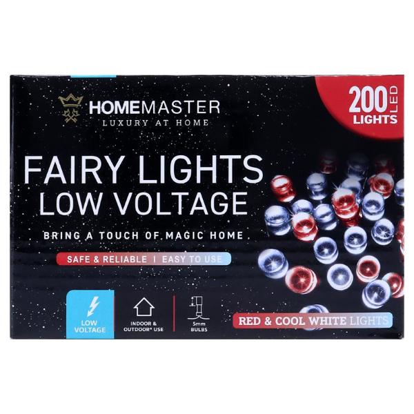Red & Cool White 8 Function Low Voltage 200 Led Fairy Light - 11.5m