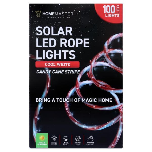 Cool White 8 Functions 100 Led Rope Candy Cane Solar Light - 12m