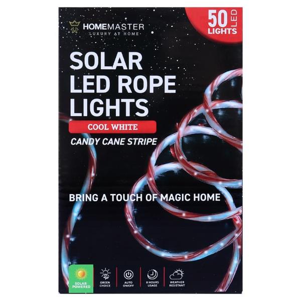 Cool White 8 Functions 50 Led Rope Candy Cane Solar Light - 700cm