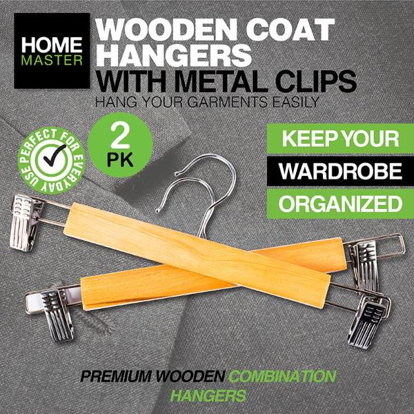 2 Pack Wooden Coat Hanger With Clips