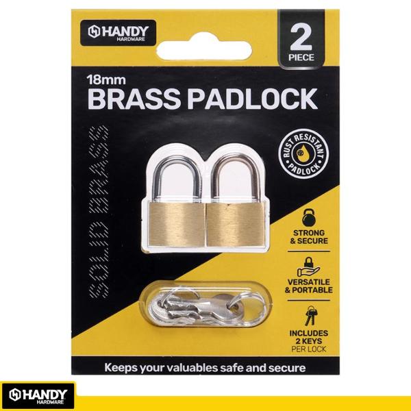 2 Pack Padlock Solid Brass Including Keys - 1.8cm