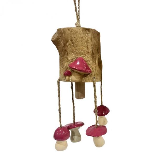 Porcelain Mushroom On Stump Wind Chime - 13.9cm x 12cm x 30cm
