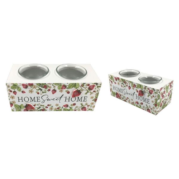 Twin Glass Candle Holder With Strawberry Design - 17cm
