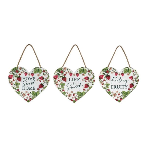 Strawberry Design Hanging Heart Plaque With Positive Affirmation - 14cm