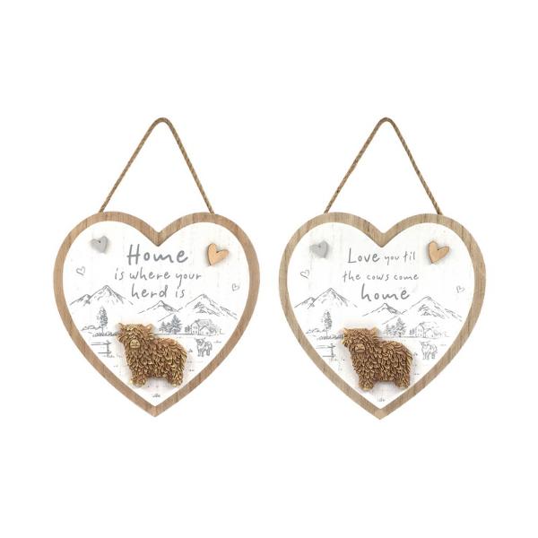 Highland Cow Design Hanging Plaque - 20cm