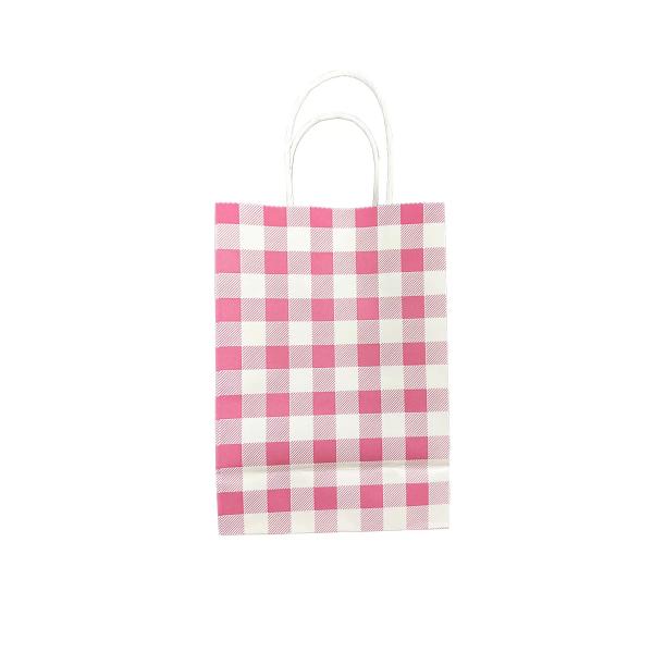 10 Pack Pink Gingham Paper Bag - 15cm x 8cm x 21cm