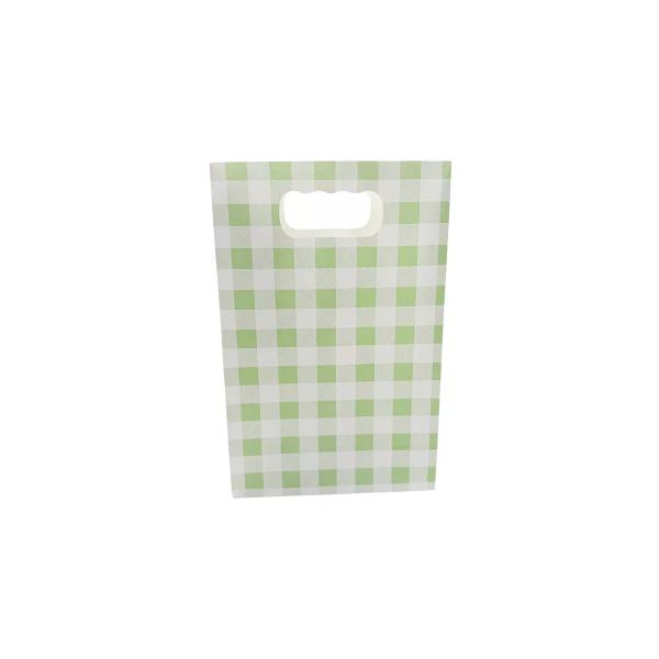 6 Pack Green Gingham Paper Bag - 12cm x 6cm x 18.5cm