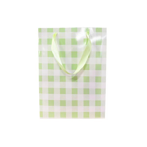 Green Gingham Paper Bag - 25cm x 10cm x 33cm