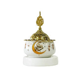 Load image into Gallery viewer, Arabic White & Gold Metal Ceramic Incense Burner - 9cm x 14cm