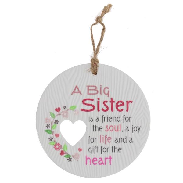 Ceramic Piece Of My Heart Big Sister Hanging Plaque