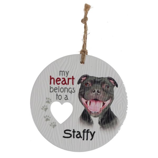 Ceramic Piece Of My Heart Staffy Hanging Plaque