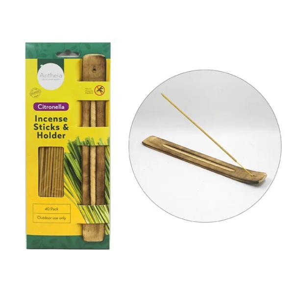 40 Pack Citronella Incense Stick & Holder - 25.7cm x 3cm