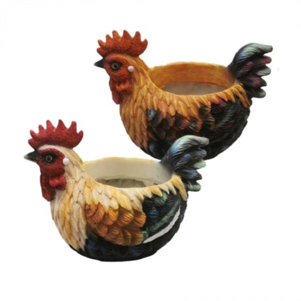 Resin Rooster Pot - 17cm