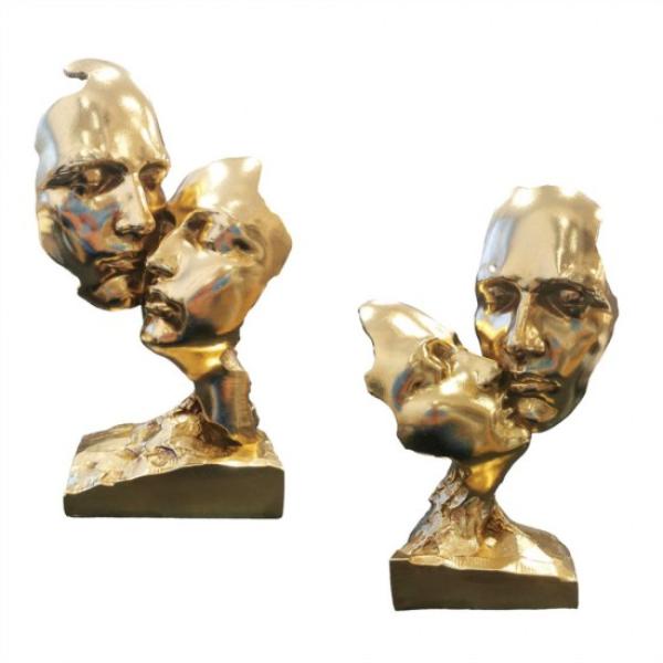 Resin Golden Human Face Statue - 11.5cm x 6cm x 20.5cm