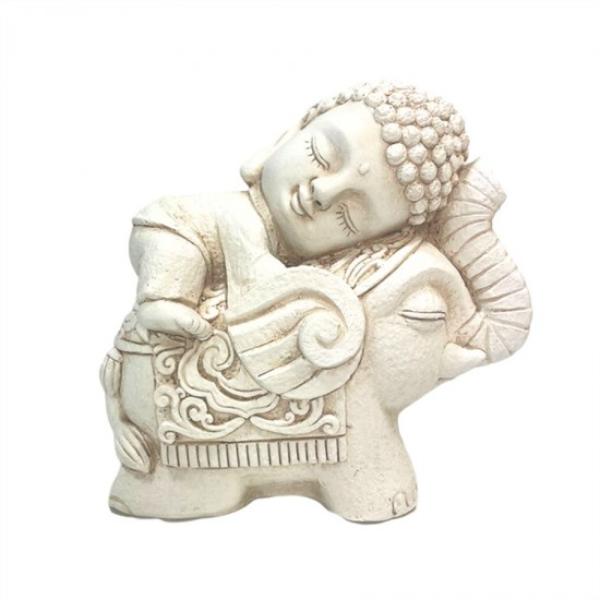 Magnesium Oxide Buddha On Elephant - 35cm