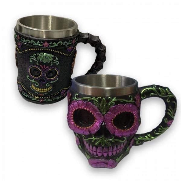 Skull Resin & Stainless Steel Mug - 15.5cm