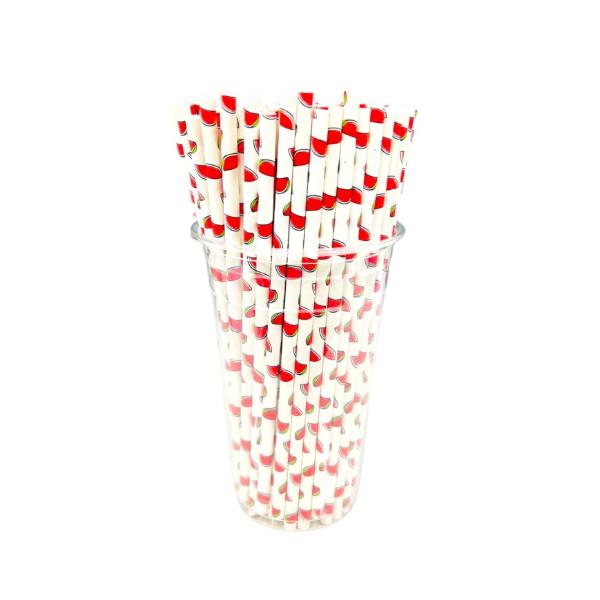 80 Pack Watermelon Paper Straws - 0.6cm x 19.7cm