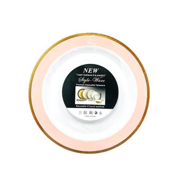 12 Pack Gold With Pink Plastic Plate - 17cm