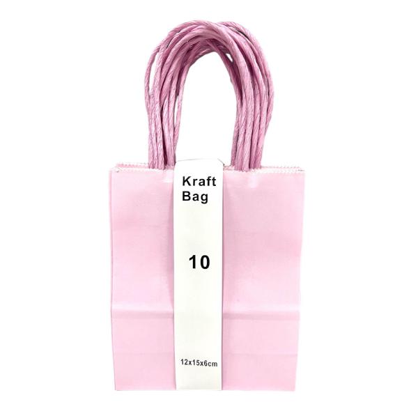 10 Pack Light Pink Kraft Bag - 12cm x 15cm x 6cm