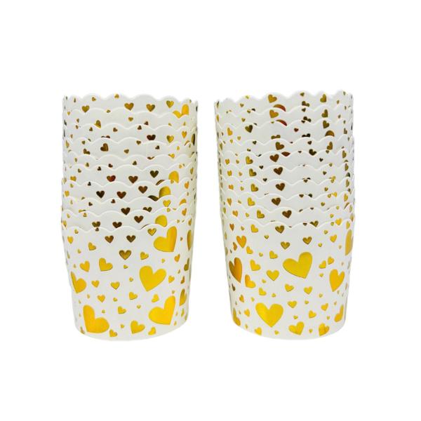 20 Pack White With Gold Hearts Cupcake Cases