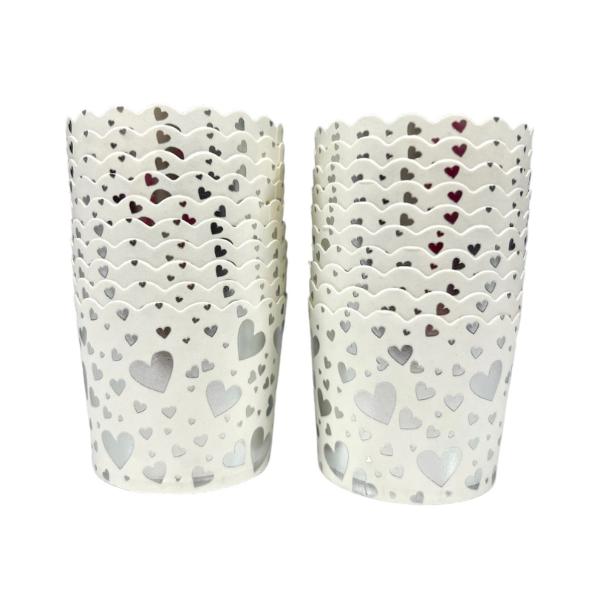 21 Pack White With Silver Hearts Cupcake Cases