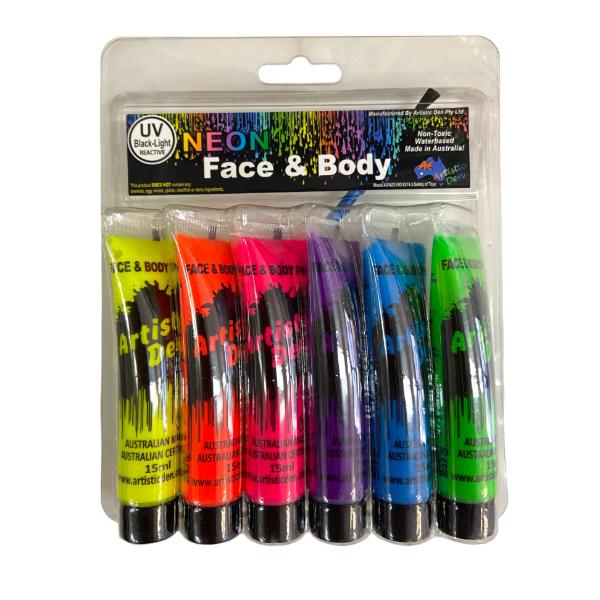 6 Pack UV Neon Face & Body Paint - 5ml