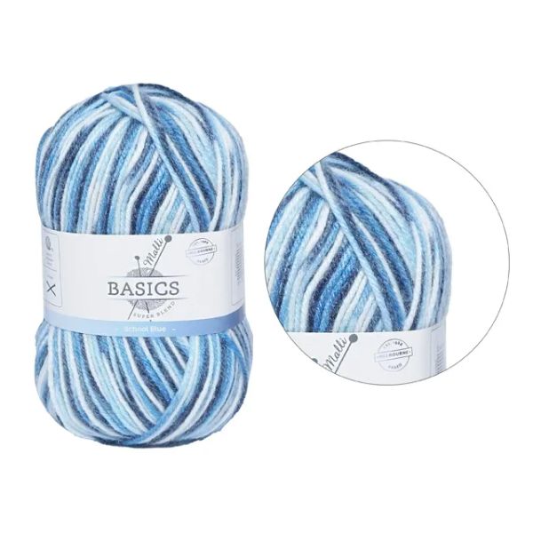 Multi School Blue Basic Super Blend Yarn - 100g