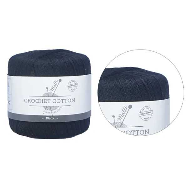 Black Super Strength Crochet Cotton Yarn - 50g