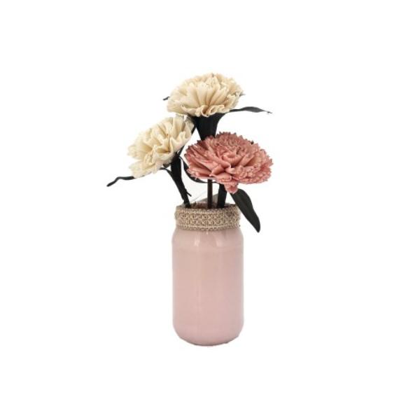 Pink & Cream Flower Decor Glass Pot