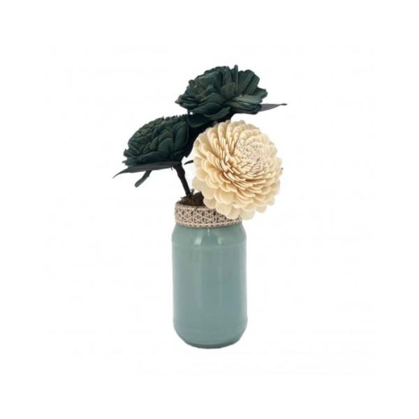 Blue & Cream Flower Decor Glass Pot