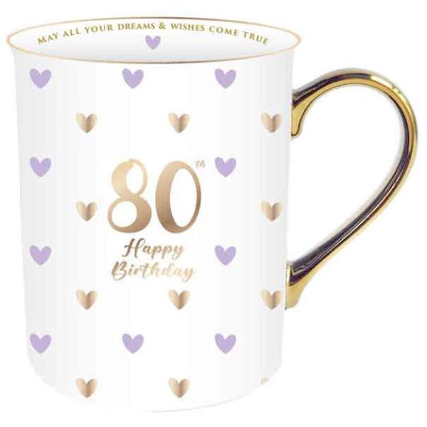 80th Sweet Heart Mug With Gold Handle - 360ml