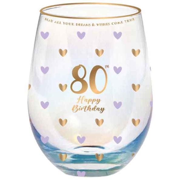 80th Sweet Heart Stemless Glass - 600ml