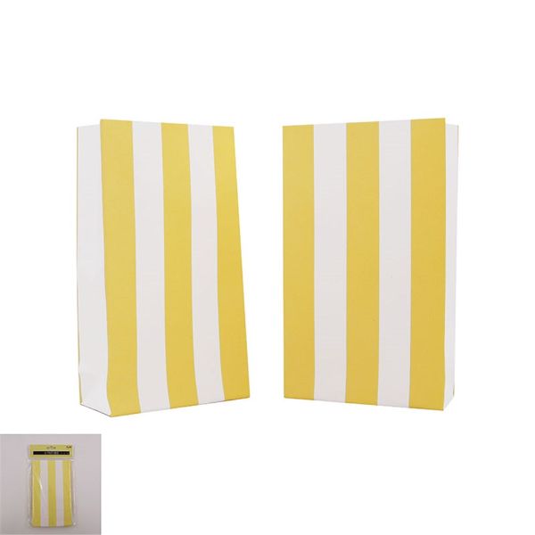 6 Pack Yellow Striped Party Bags - 18cm x 10.5cm x 4.6cm