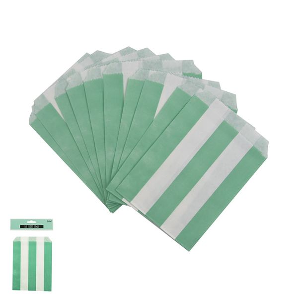 18 Pack Mint Striped Kraft Loot Bags - 13cm x 18cm