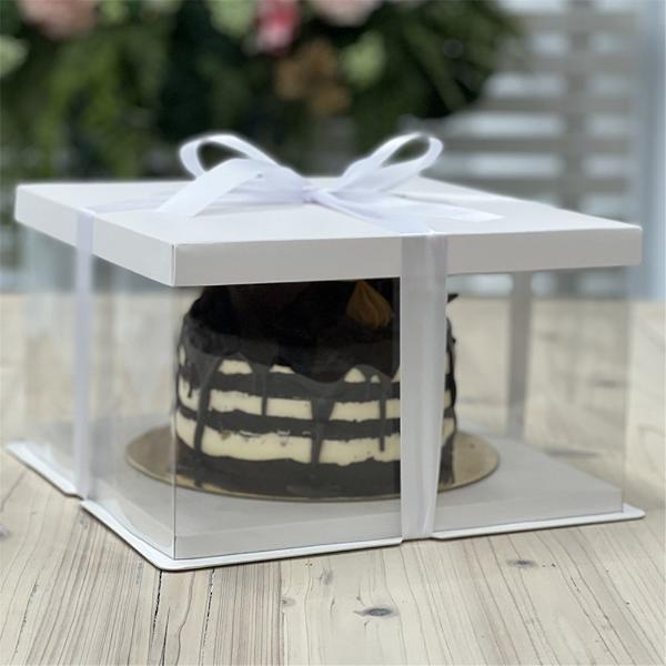 Acetate 3m White Ribbon Cake Box - 8cm x 8cm x 6cm