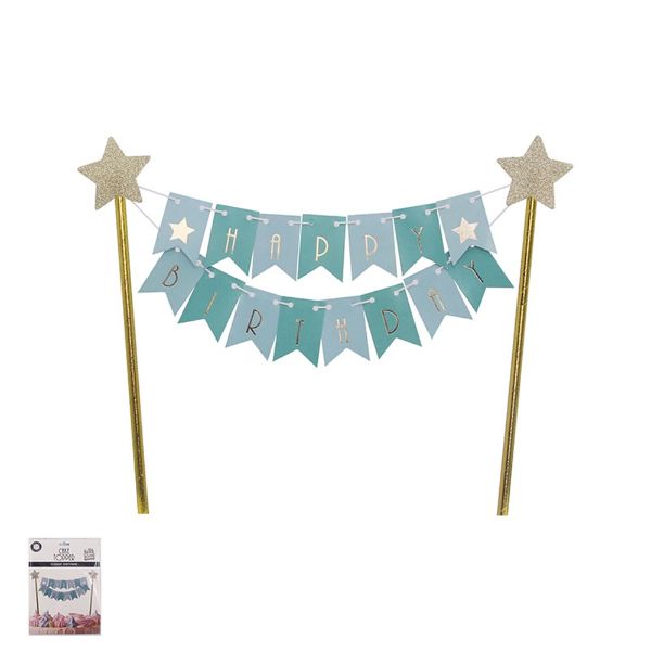 Mint Bunting Happy Birthday Cake Topper