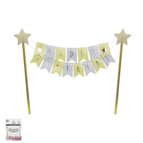 Yellow Bunting Happy Birthday Cake Topper