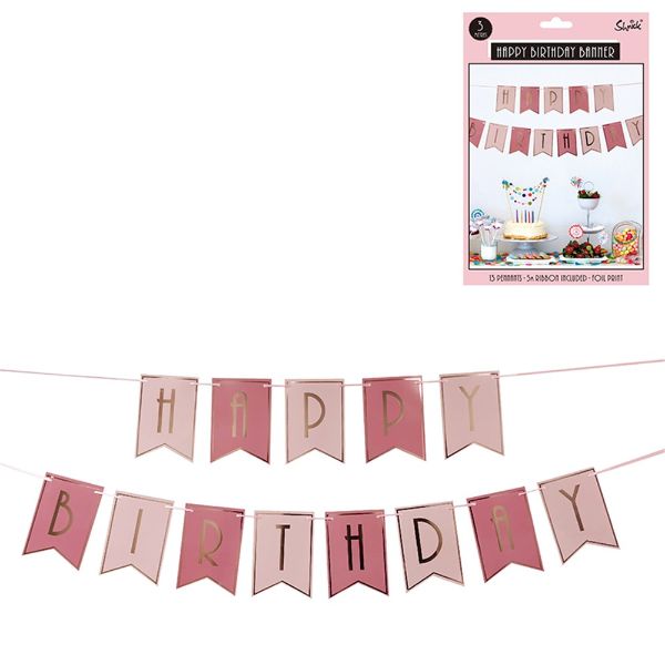 Luxe Pink & Rose Gold Foil Birthday Bunting - 500cm