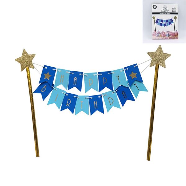 Blue Happy Birthday Bunting Cake Topper