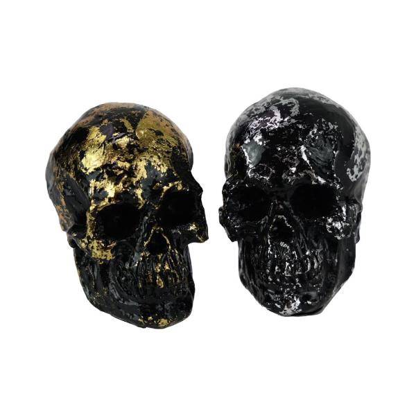 Black Skull With Gold Or Silver Design - 7cm