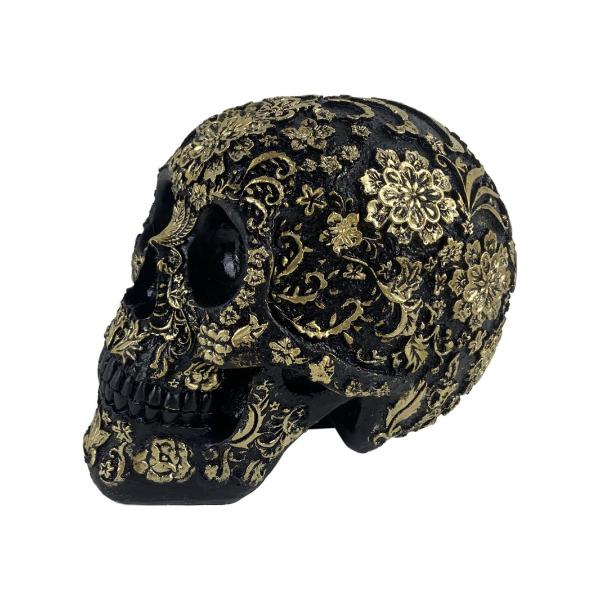 Black Skull With Gold Design - 17cm