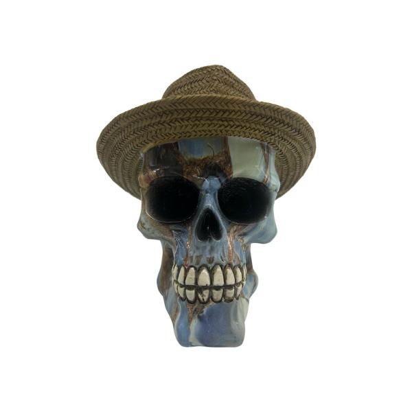 Skull With Panama Hat - 14cm
